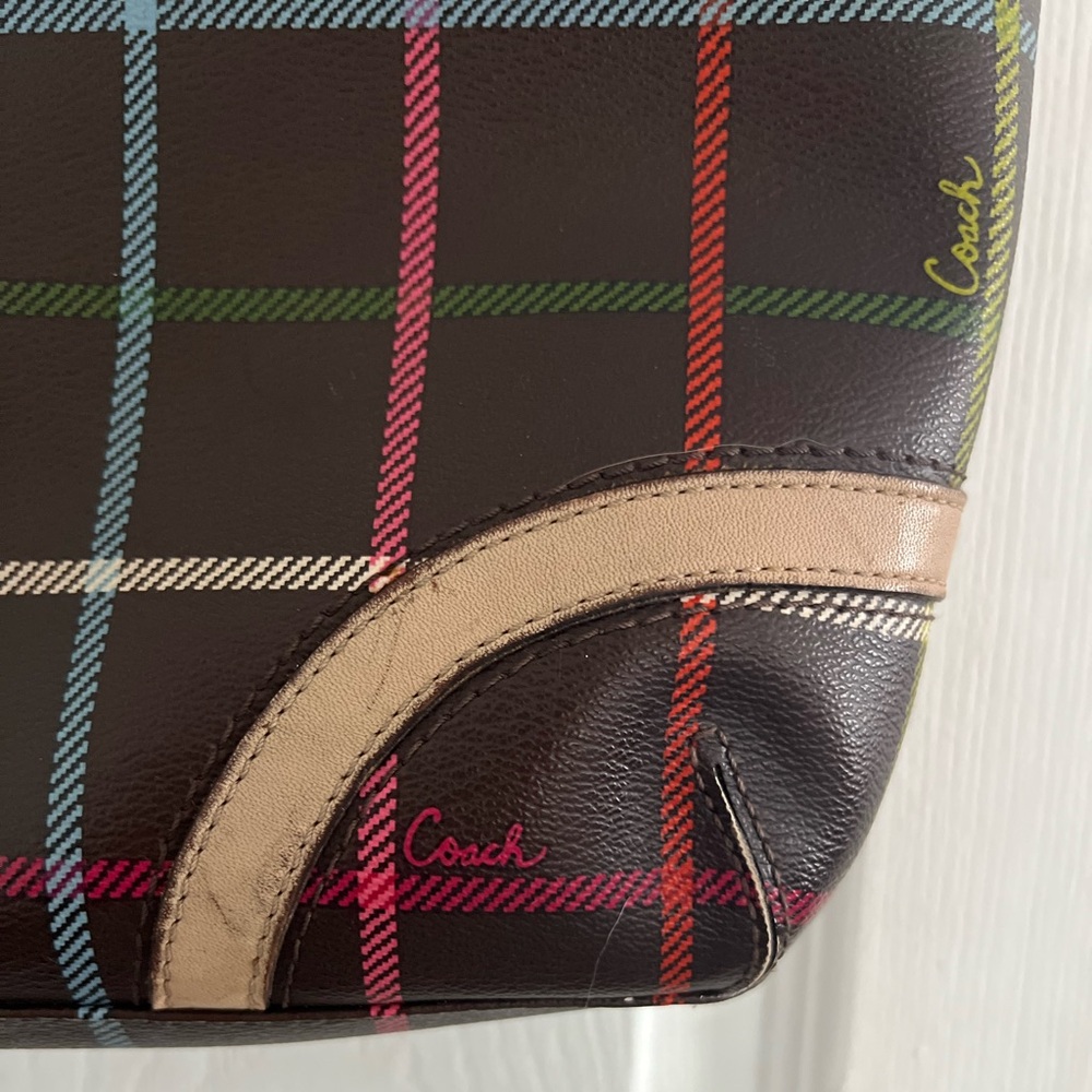 Coach Peyton Tattersall Leather Plaid F24389 Tote Shoulder Bag Multicolor - Picture 10 of 14